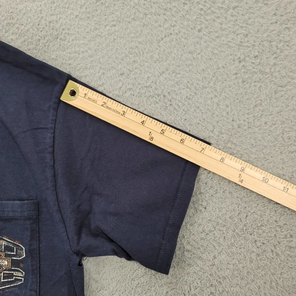 Harley Davidson‎ Shirt Mens Small Hanes Beefy T Blue Zips 45th Parallel Pocket - Picture 16 of 16